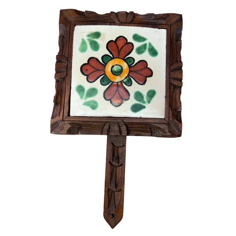 Mexican handmade ceramic and wood trivet‎